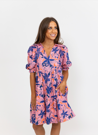 Karlie Floral Poplin Puff Sleeve Collar Dress