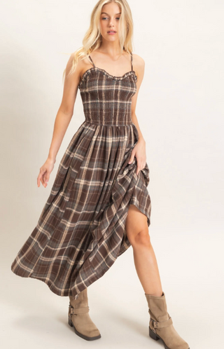 Simply Plaid Smocked Midi Dress