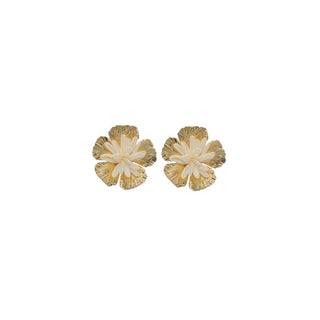 Straw and Metal Flower Earrings