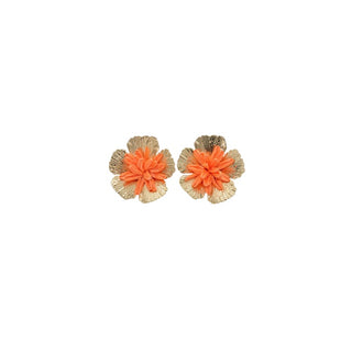Straw and Metal Flower Earrings