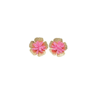 Straw and Metal Flower Earrings