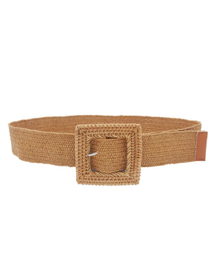 Square Rattan Buckle Straw Belt