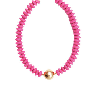 Wooden Bead And Metal Ball Necklace