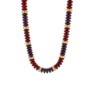Wide Bead And Stone Metal Necklace