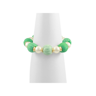 Pearl Station Raffia Ball Bracelet