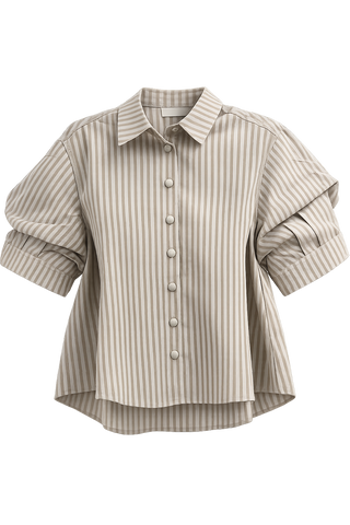 Karlie Stripe Linen Button Puff Sleeve Top
