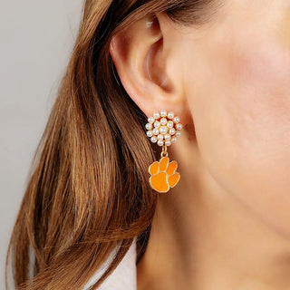 Clemson Tigers Pearl Cluster Enamel Drop Earrings