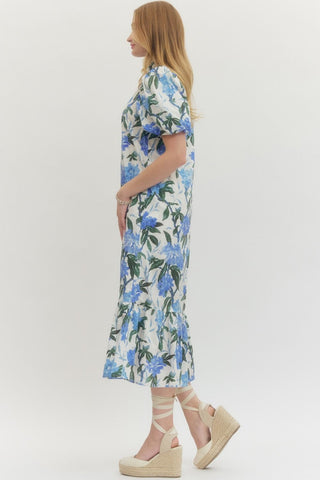 Blue Blooms Floral Midi Dress