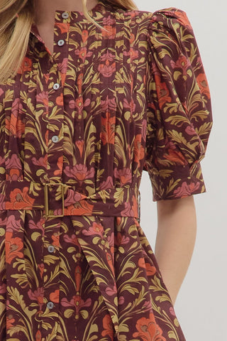 Buckled Beauty Botanical Print Dress