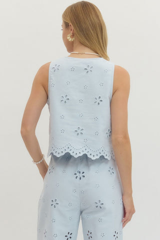 Eyelet Daydreams Button Up Top