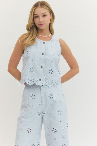 Eyelet Daydreams Button Up Top