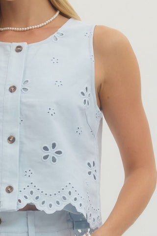 Eyelet Daydreams Button Up Top