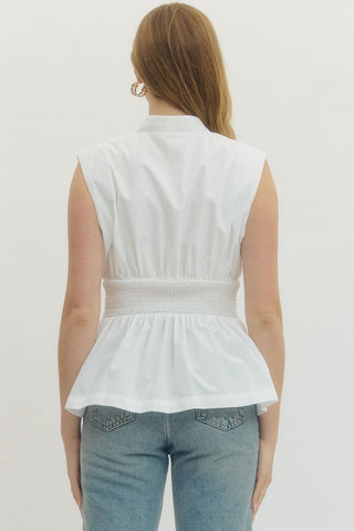 Polished Peplum Zip Front Top