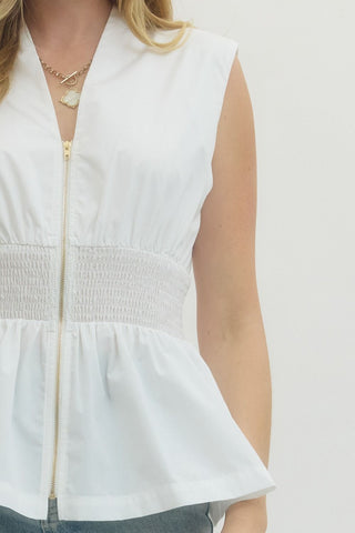 Polished Peplum Zip Front Top