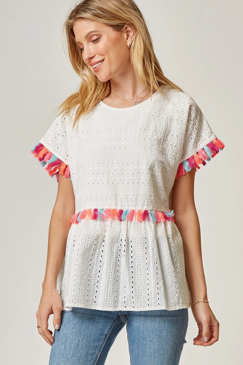 Tassel Is Worth The Hassle Eyelet Top