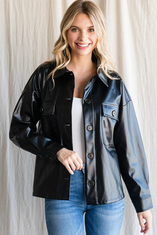 Leather Too Late Button Up Top