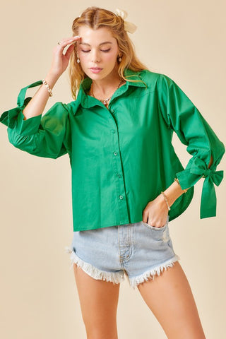 High On The Tie Button Down Top