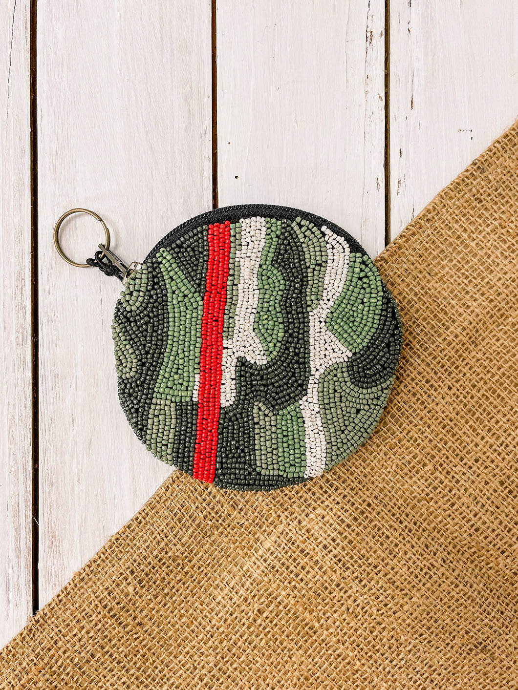 Camo Beaded Small Round Zip Purse