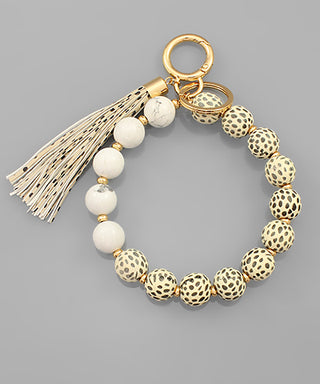 Stone And Cheetah Print Ball Key Ring Bracelet