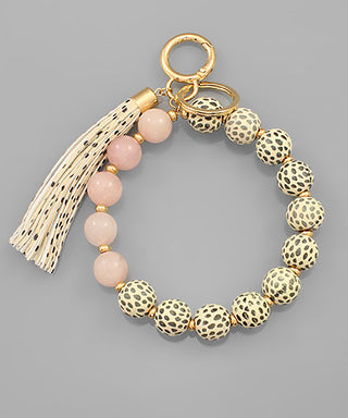 Stone And Cheetah Print Ball Key Ring Bracelet