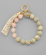 Load image into Gallery viewer, Stone And Cheetah Print Ball Key Ring Bracelet
