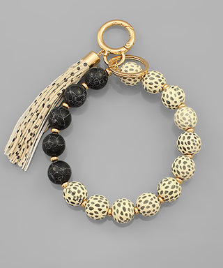 Stone And Cheetah Print Ball Key Ring Bracelet