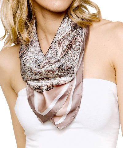 Paisley & Border Print Silky Scarf