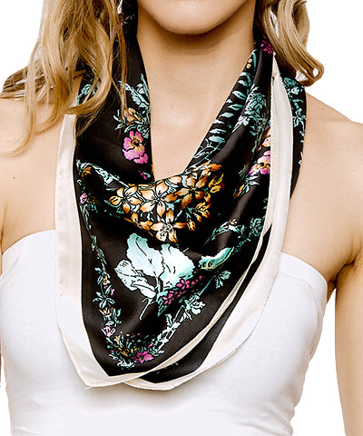 Floral & Vine Print Silky Scarf