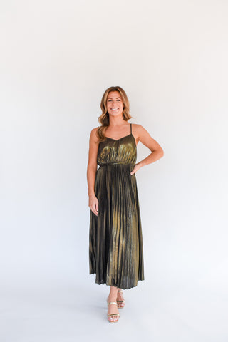 Sparkle And Shine Metallic Pleated Midi Dress