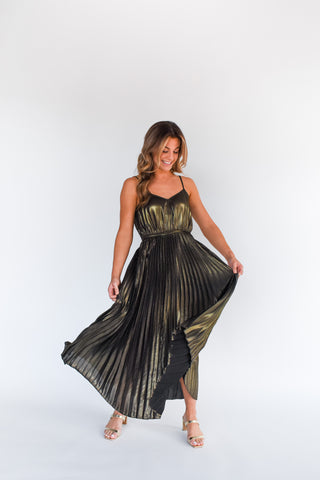 Sparkle And Shine Metallic Pleated Midi Dress