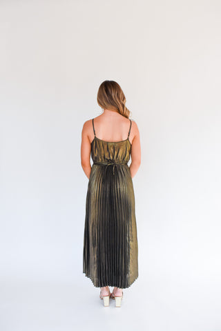 Sparkle And Shine Metallic Pleated Midi Dress