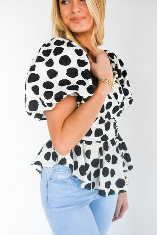 Some Like It Dot Peplum Blouse