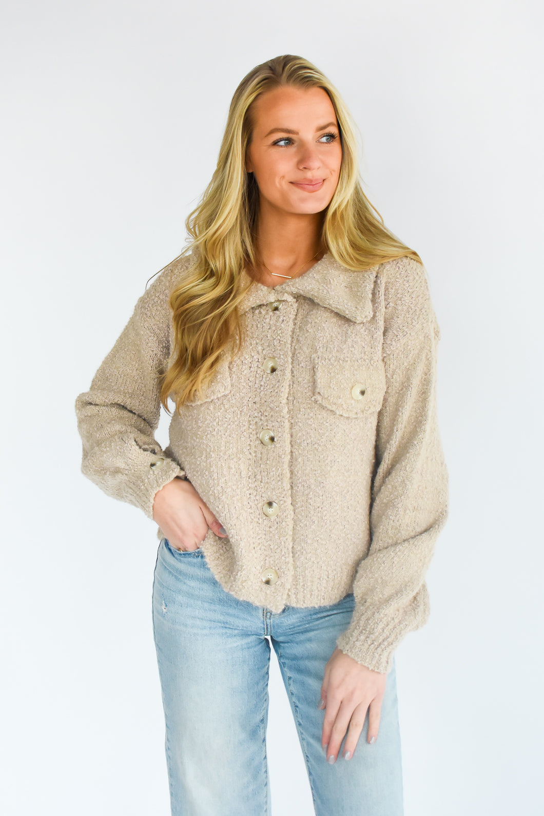 A Fuzzy Story Button Down Sweater