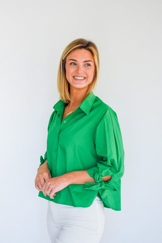 High On The Tie Button Down Top