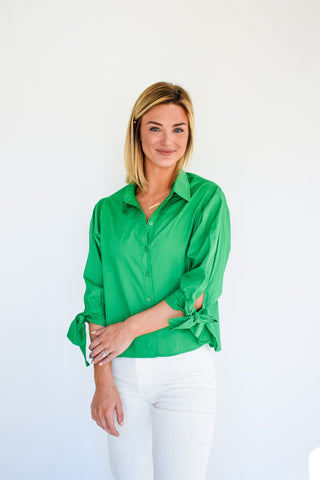 High On The Tie Button Down Top