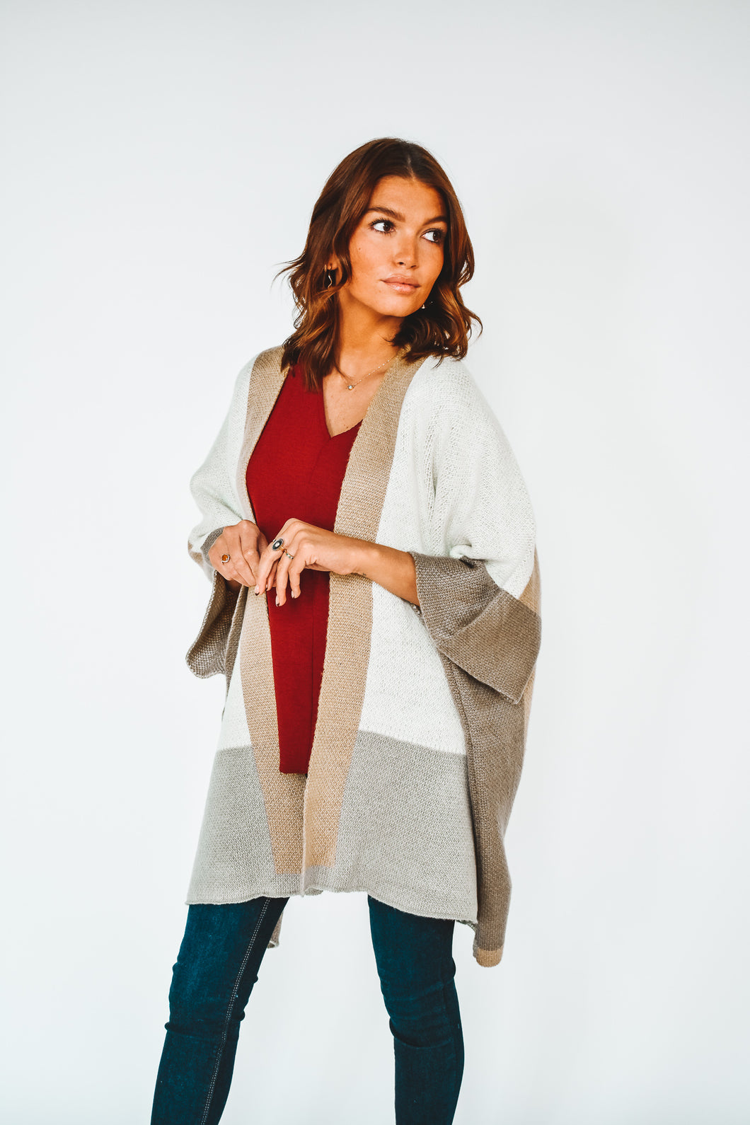 On The Color Block Poncho Sweater