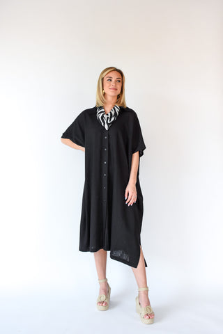 Linen Blend Button Down Midi Shirt Dress
