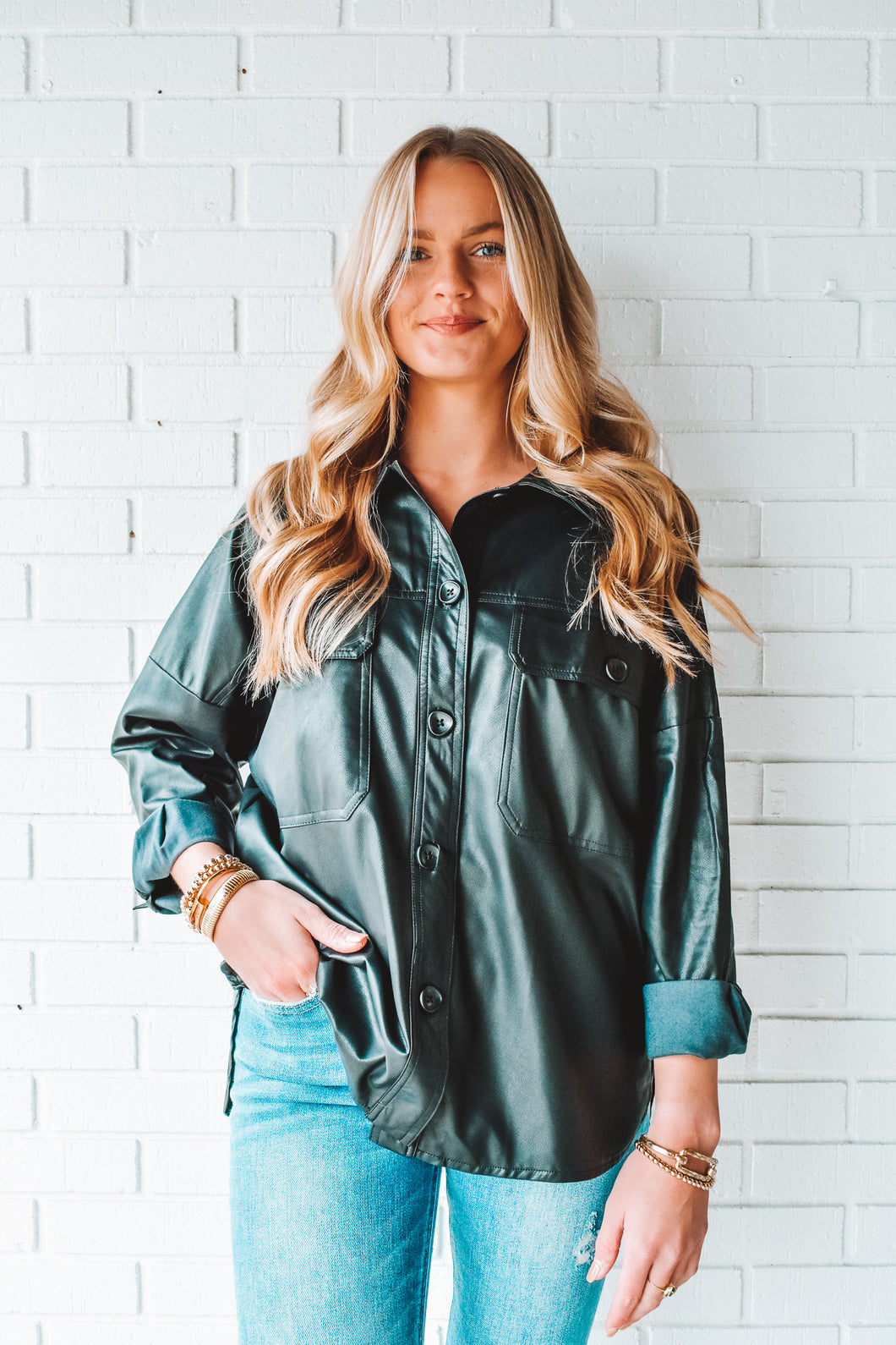 Let's Stay Faux Leather Shacket