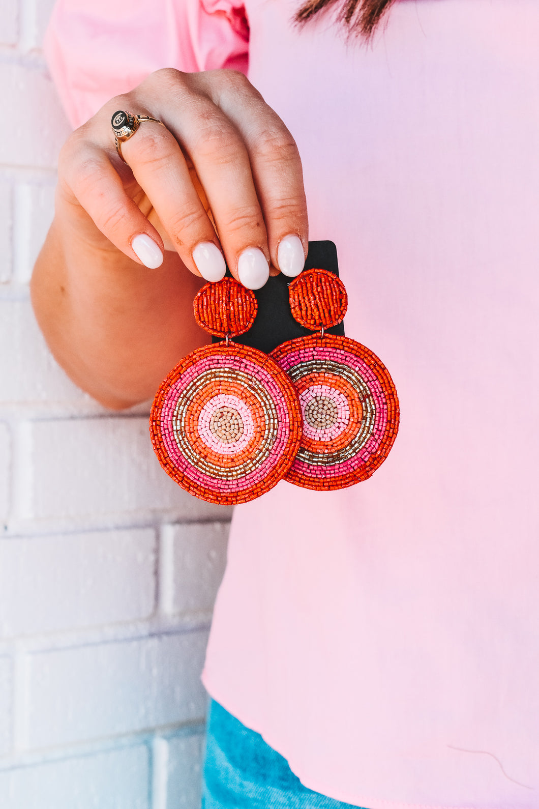 Circle Pattern Bead Disk Earrings
