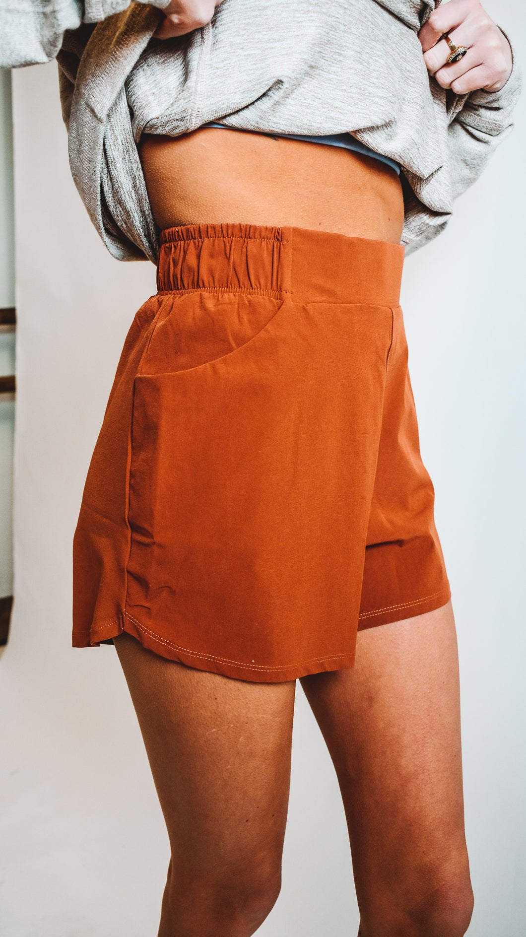 Athleisure Shorts with Curved Hemline