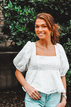 Load image into Gallery viewer, Alana Eyelet Peplum Top
