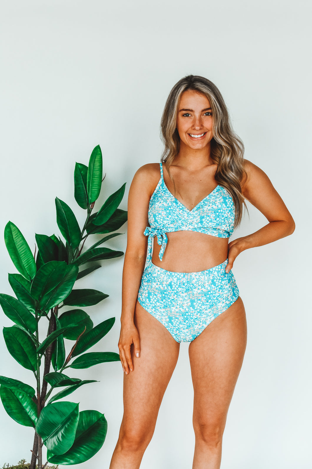 Seaside Serenity Floral Wrap Swim Top