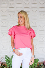 Load image into Gallery viewer, Think Pink Cotton Ruffle Tee

