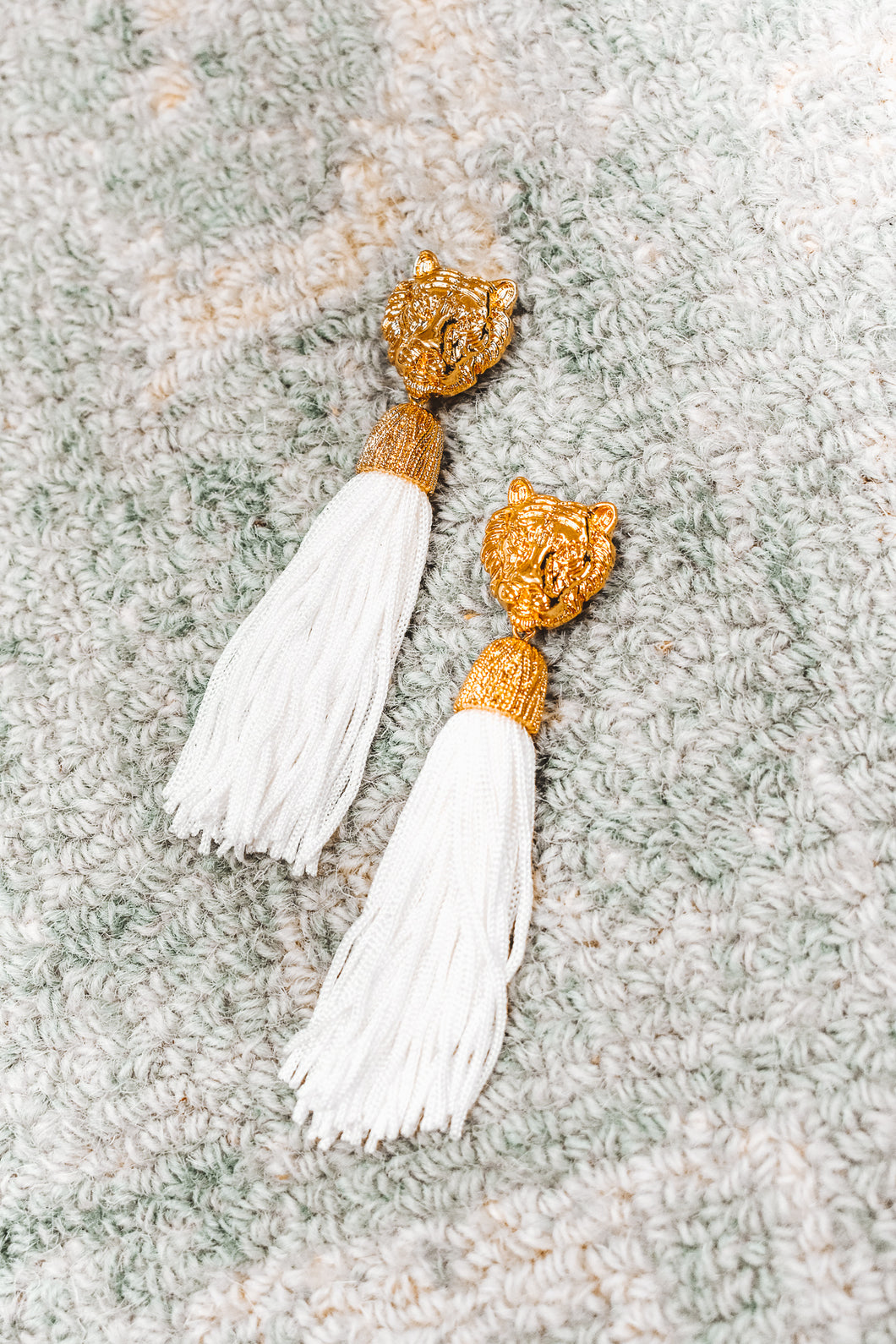 Tiger Face and Tassel Earrings