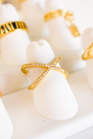 Jaylah Criss Cross Gold Stone Ring