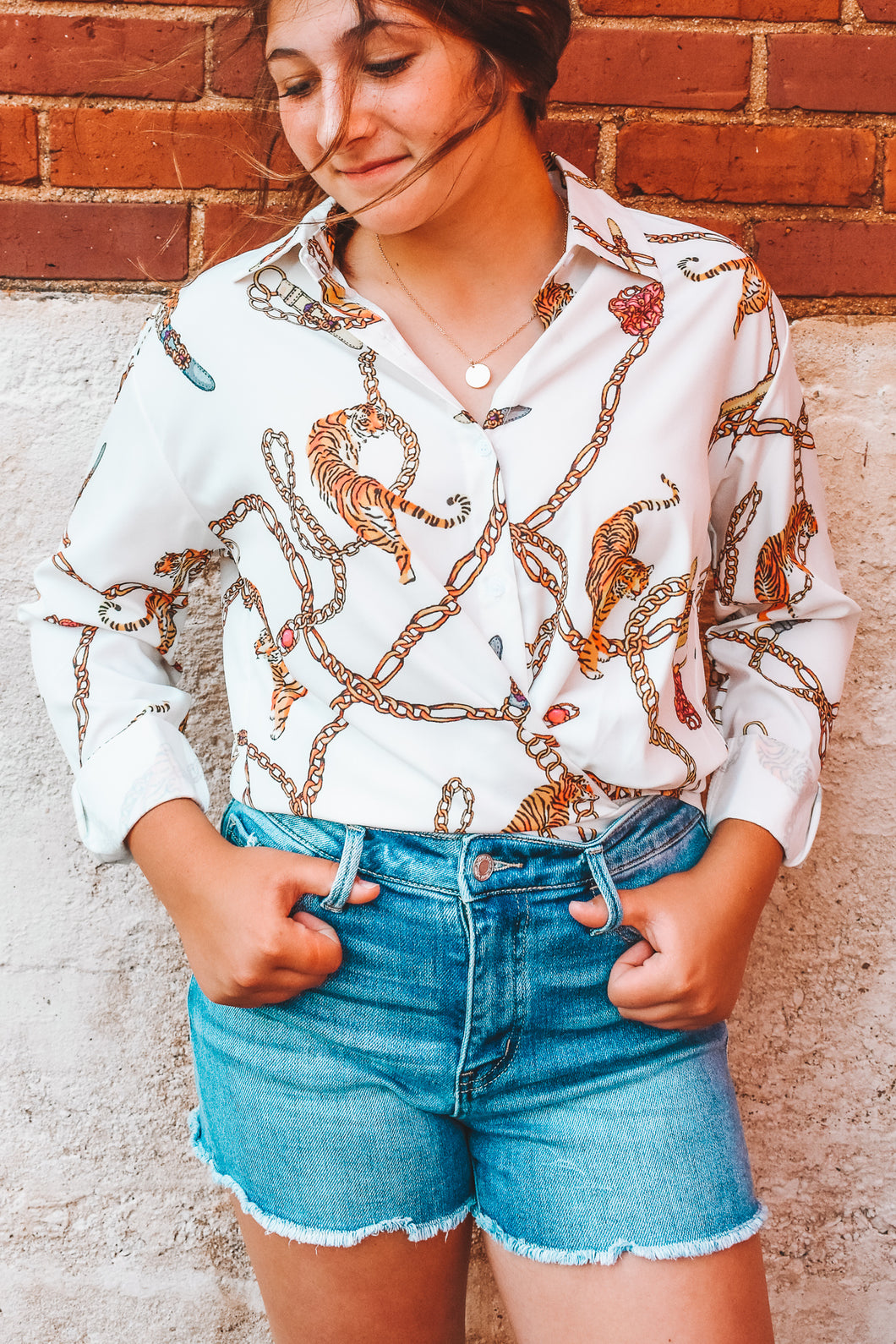 On The Prowl Tiger Print Button Up Top