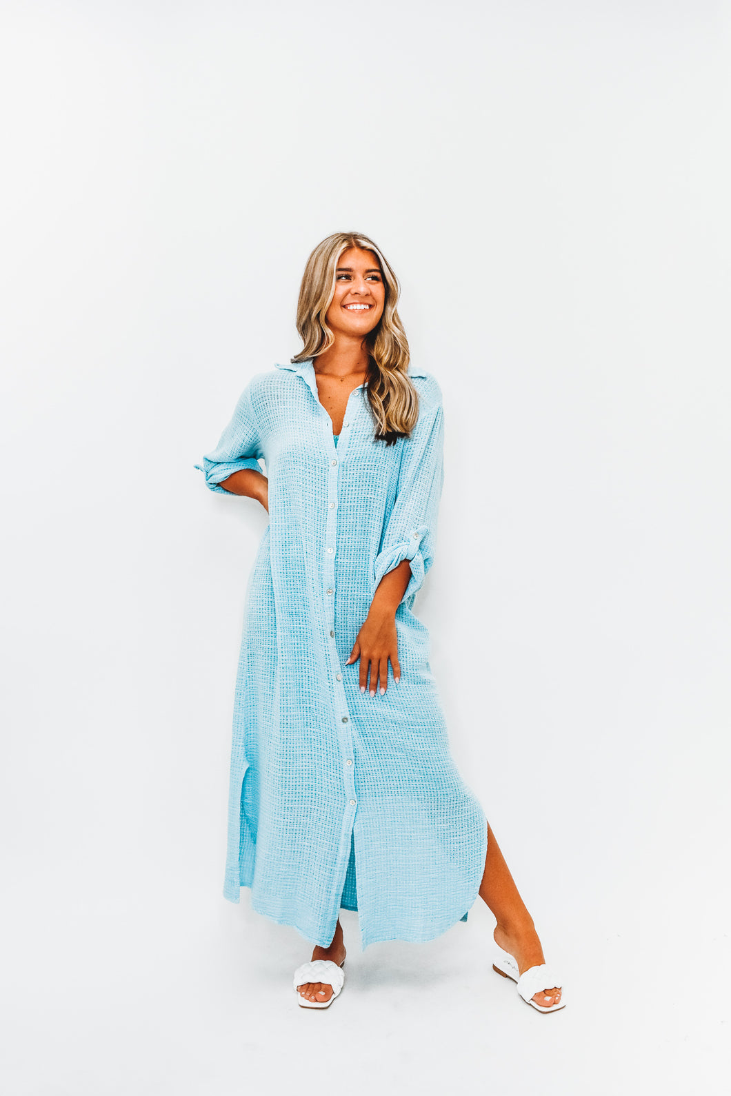 The Touch Of A Button Up Maxi Shirt Dress