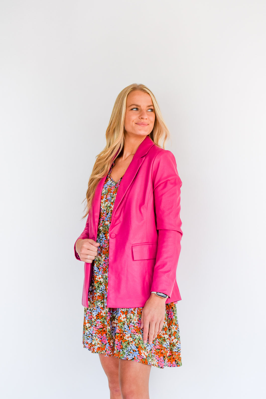 Magnetic In Magenta Leather Blazer