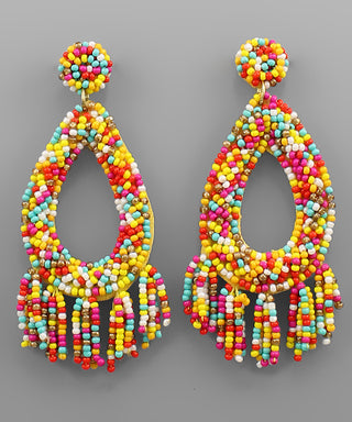 Seed Bead Fringe Teardrop Earrings