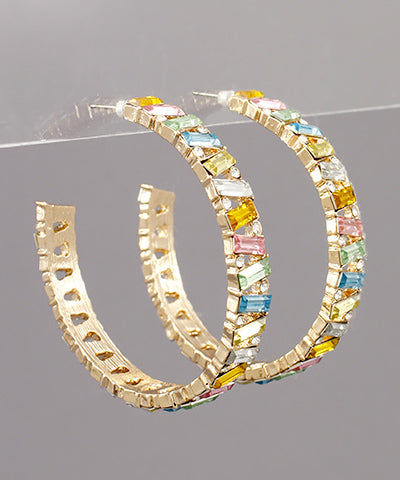 Rectangle Bead Open Hoops